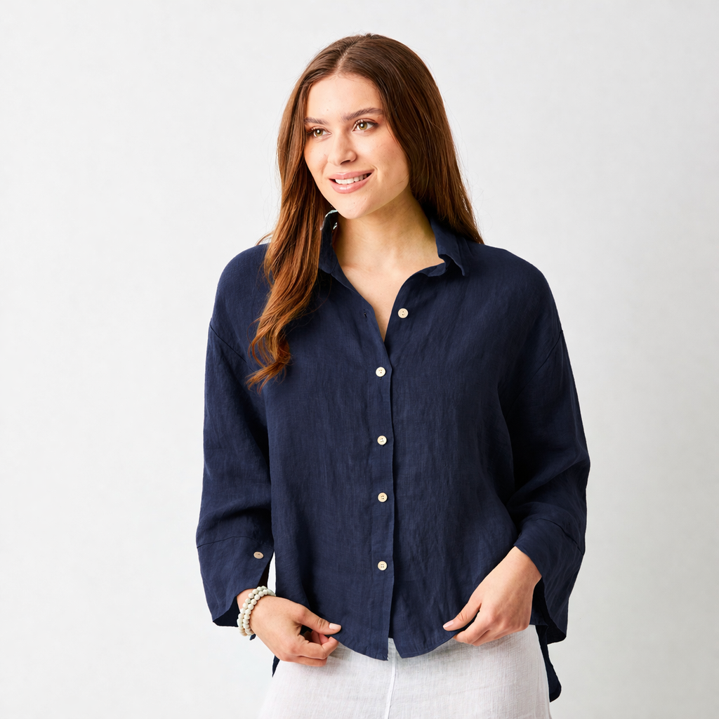 Lago Hi Lo Linen Shirt With Wide Sleeves - Suzy D London