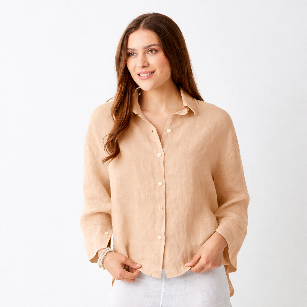 Lago Hi Lo Linen Shirt With Wide Sleeves - Suzy D London