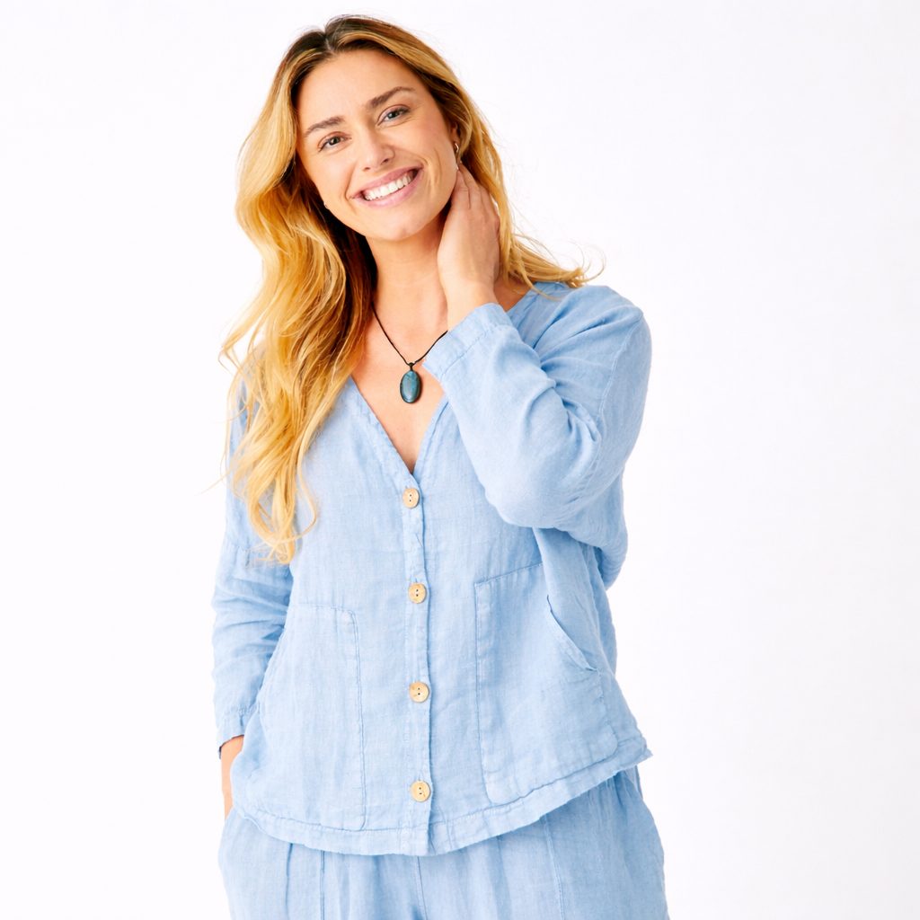 Saffron Linen Jacket With Wooden Buttons - Suzy D London