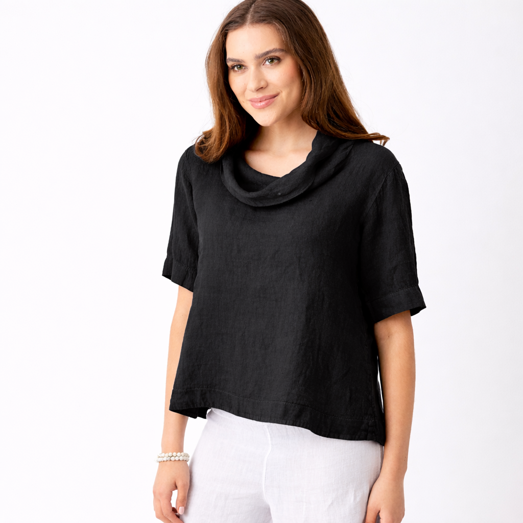 Salamanca Cowl Neck HI Lo Linen Tee - Suzy D London