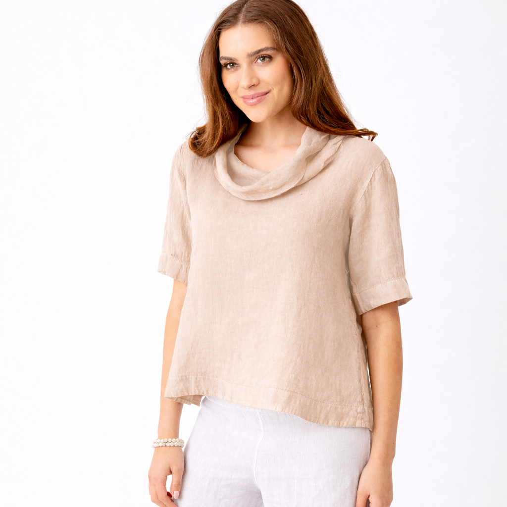 Salamanca Cowl Neck HI Lo Linen Tee - Suzy D London