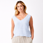Saskia Linen V-Neck Sleeveless Shirt Top - Suzy D London