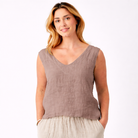 Saskia Linen V-Neck Sleeveless Shirt Top - Suzy D London