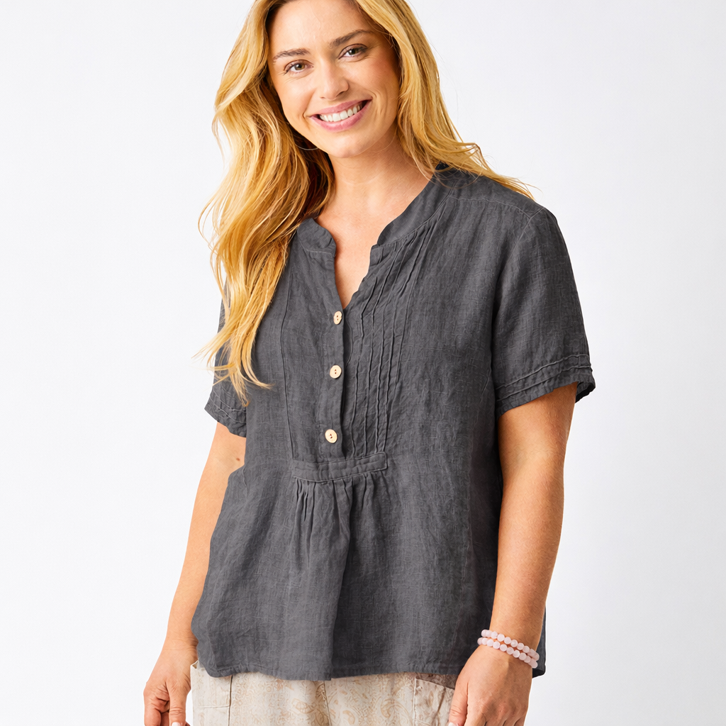 Scarletta Linen Smocked Short Sleeve Top - Suzy D London