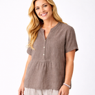 Scarletta Linen Smocked Short Sleeve Top - Suzy D London