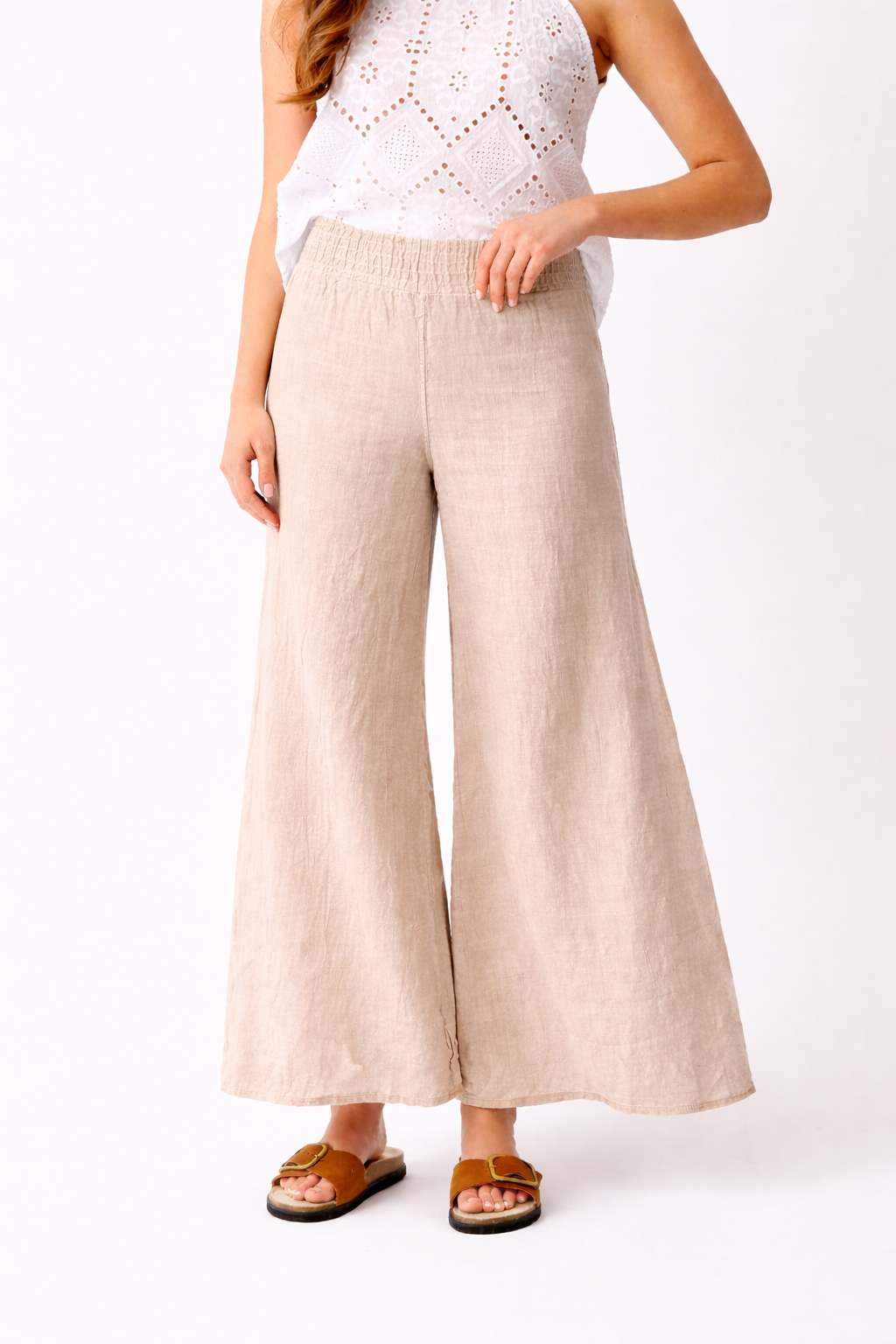 Seraphina Linen Wide Pant with Shirred Waistband - Suzy D London