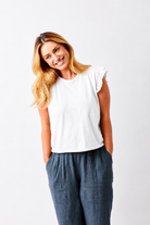Ylora Frill Sleeve Cotton Tee - Suzy D London