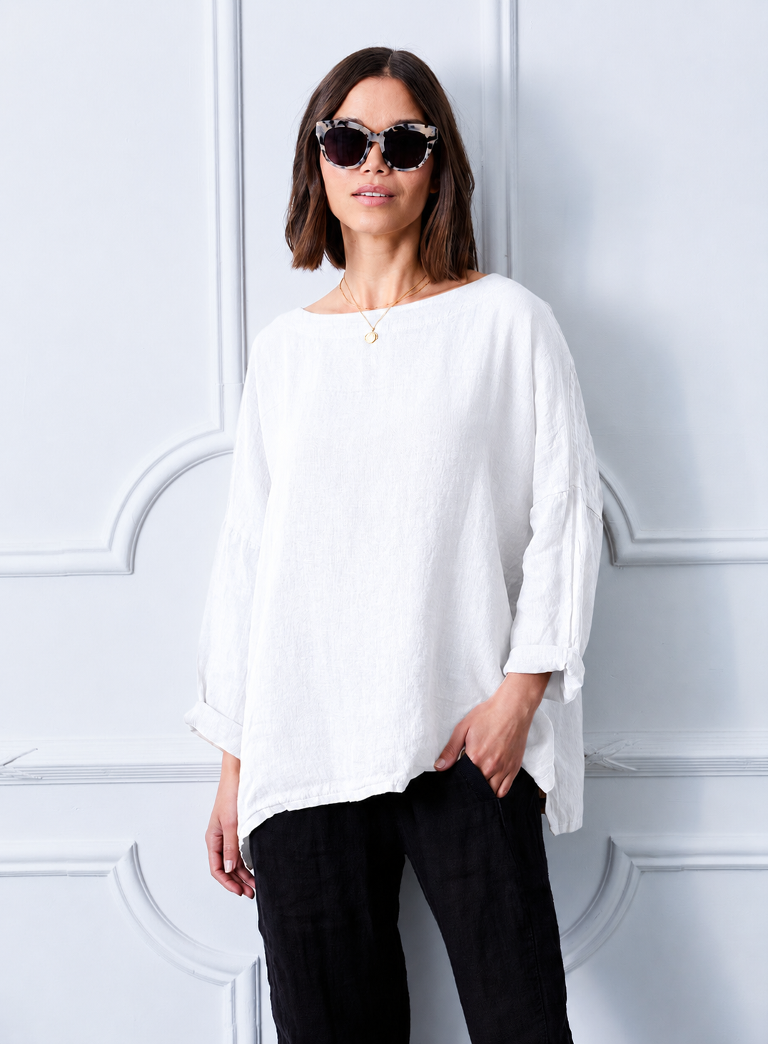 Mateo Slash Neck Linen Top - Suzy D London