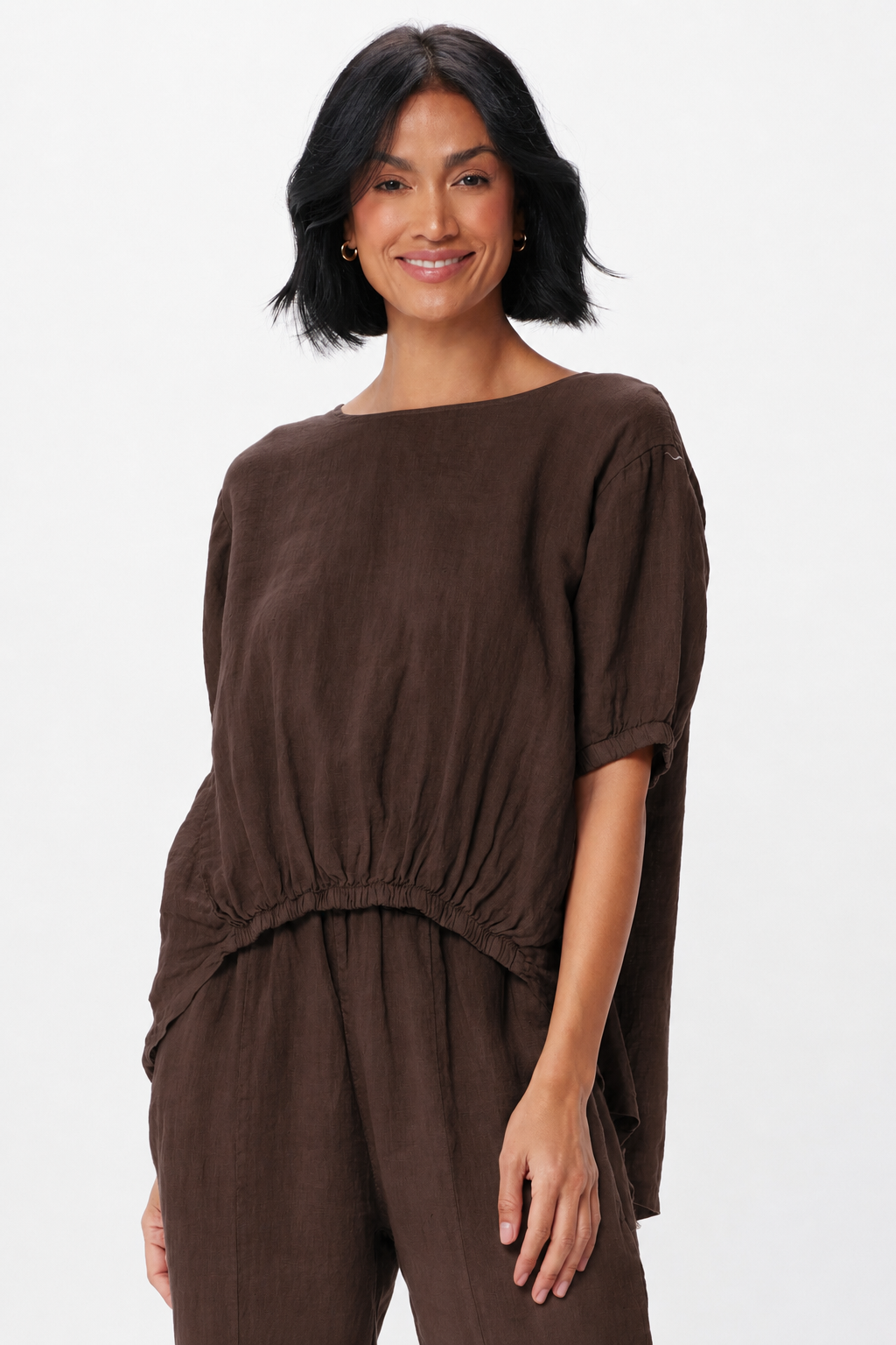 Sybil Linen Elasticated Front Hi Lo Top - Suzy D London