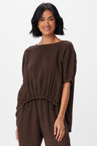 Sybil Linen Elasticated Front Hi Lo Top - Suzy D London
