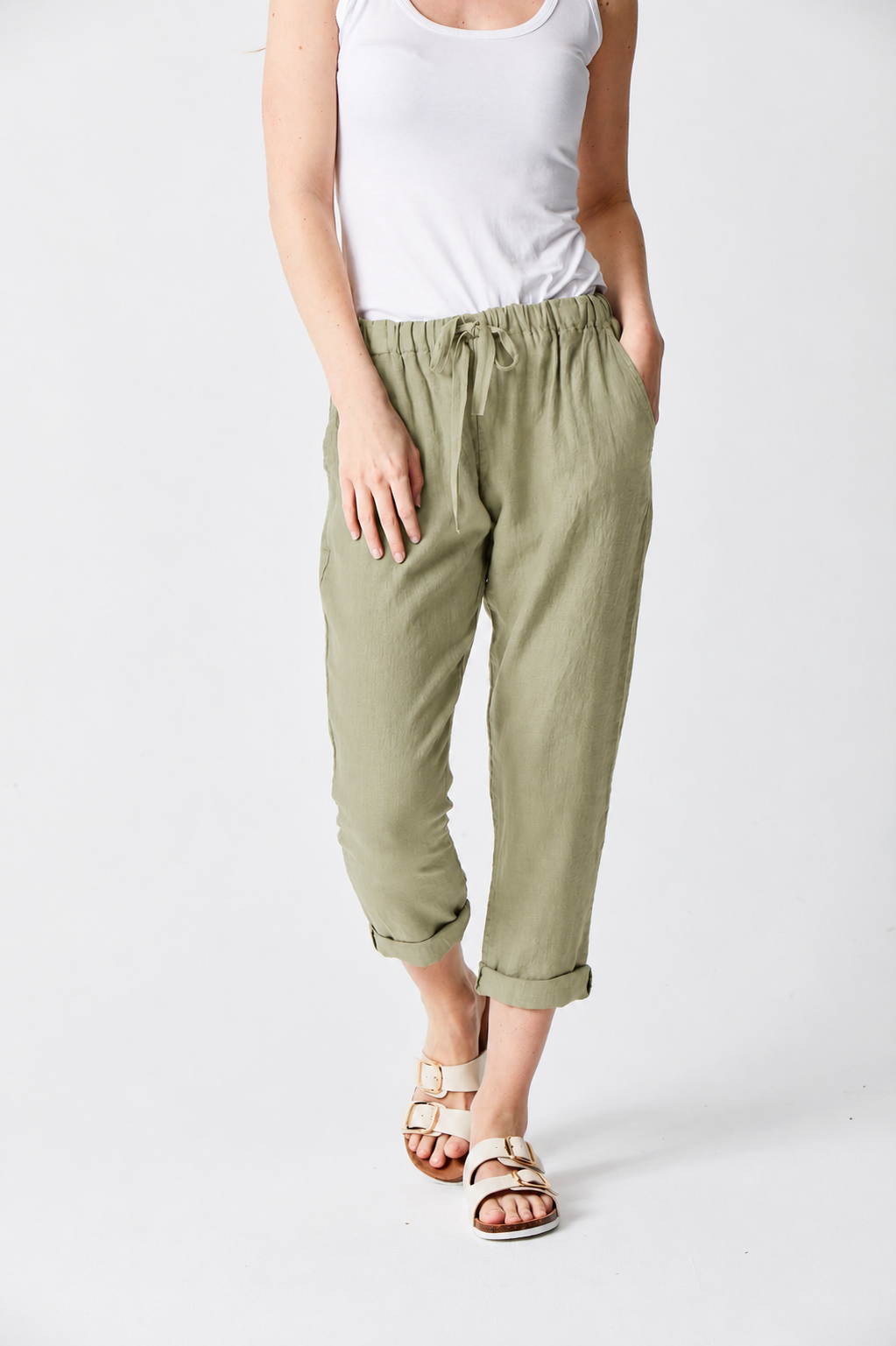 Mikey Linen Drawstring Tapered Pants - Suzy D London