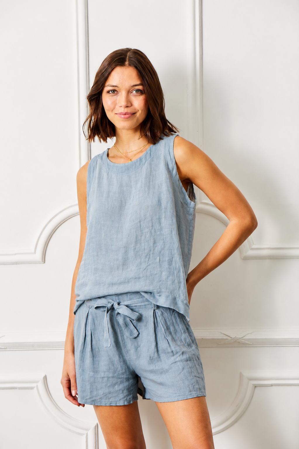 Maverick Round Neck Linen Sleeveless top - Suzy D London
