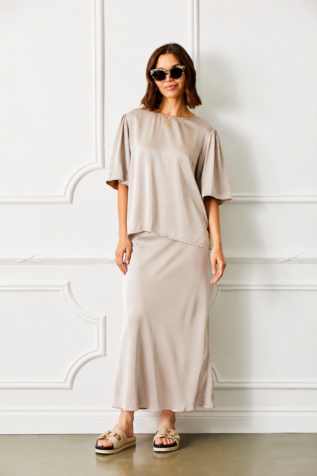 Gene Bias Cut Satin Maxi Skirt - Suzy D London