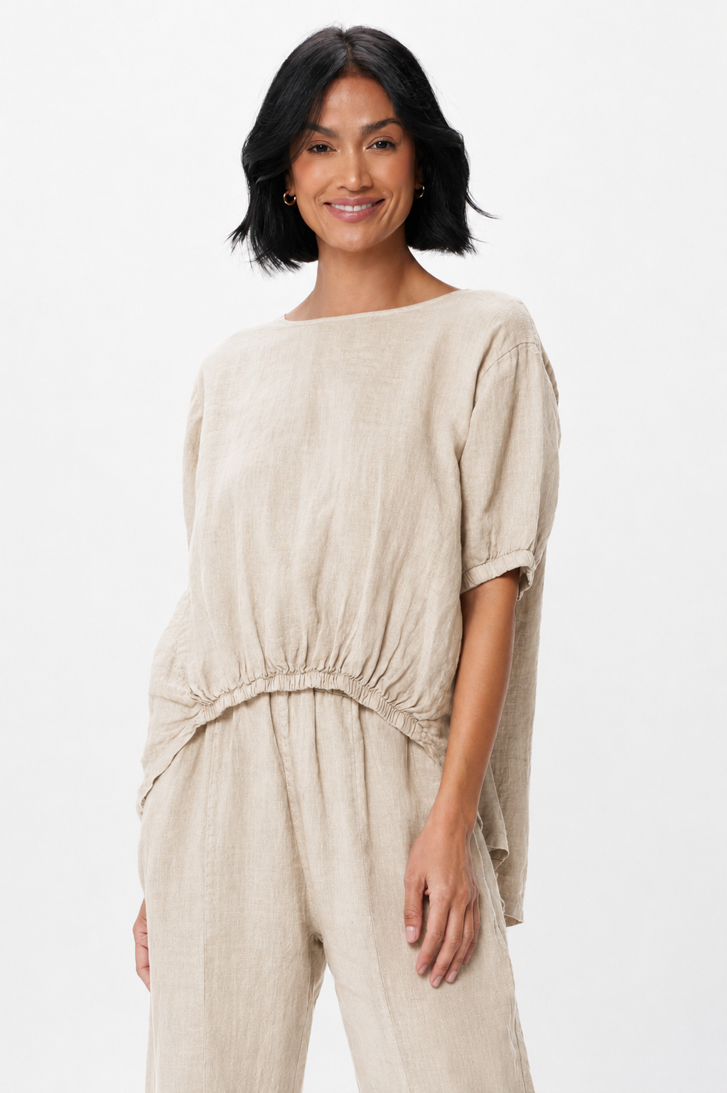 Sybil Linen Elasticated Front Hi Lo Top - Suzy D London