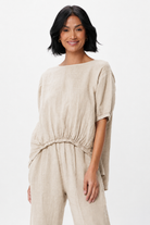 Sybil Linen Elasticated Front Hi Lo Top - Suzy D London