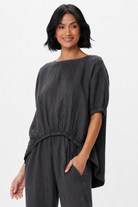 Sybil Linen Elasticated Front Hi Lo Top - Suzy D London