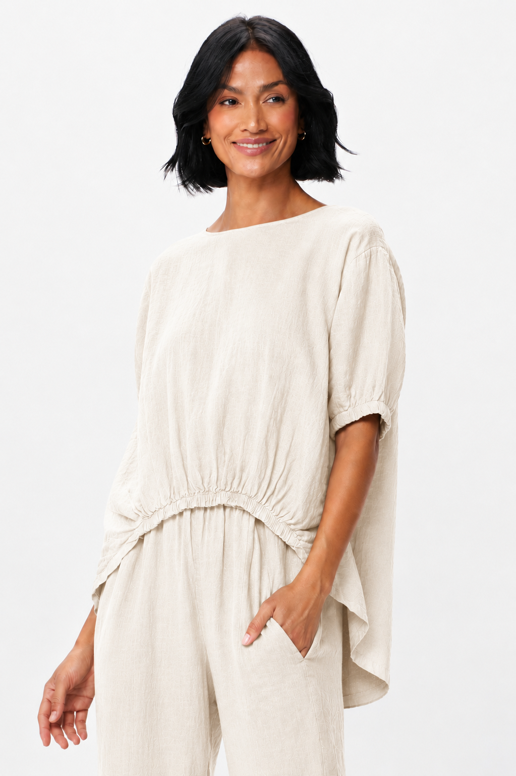 Sybil Linen Elasticated Front Hi Lo Top - Suzy D London