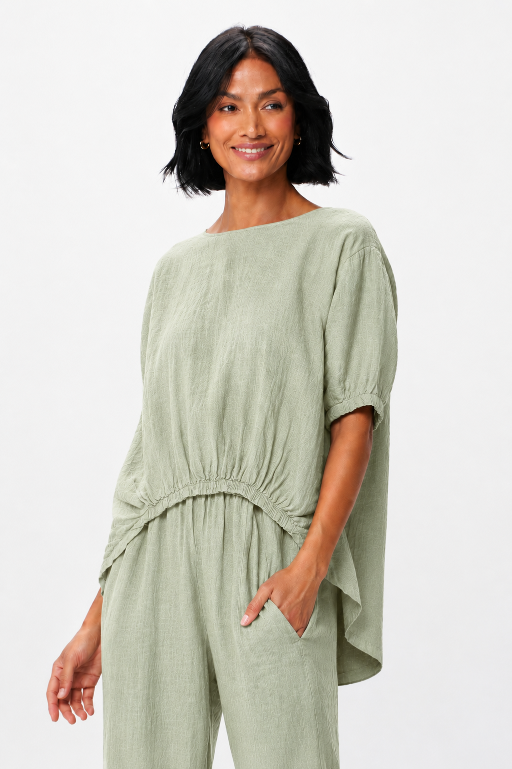 Sybil Linen Elasticated Front Hi Lo Top - Suzy D London