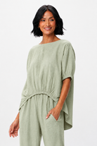 Sybil Linen Elasticated Front Hi Lo Top - Suzy D London