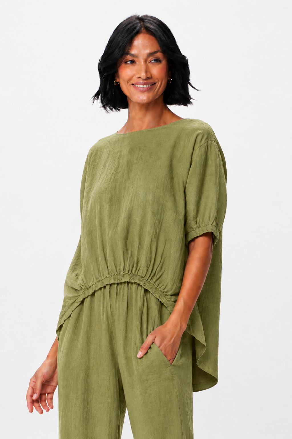 Sybil Linen Elasticated Front Hi Lo Top - Suzy D London