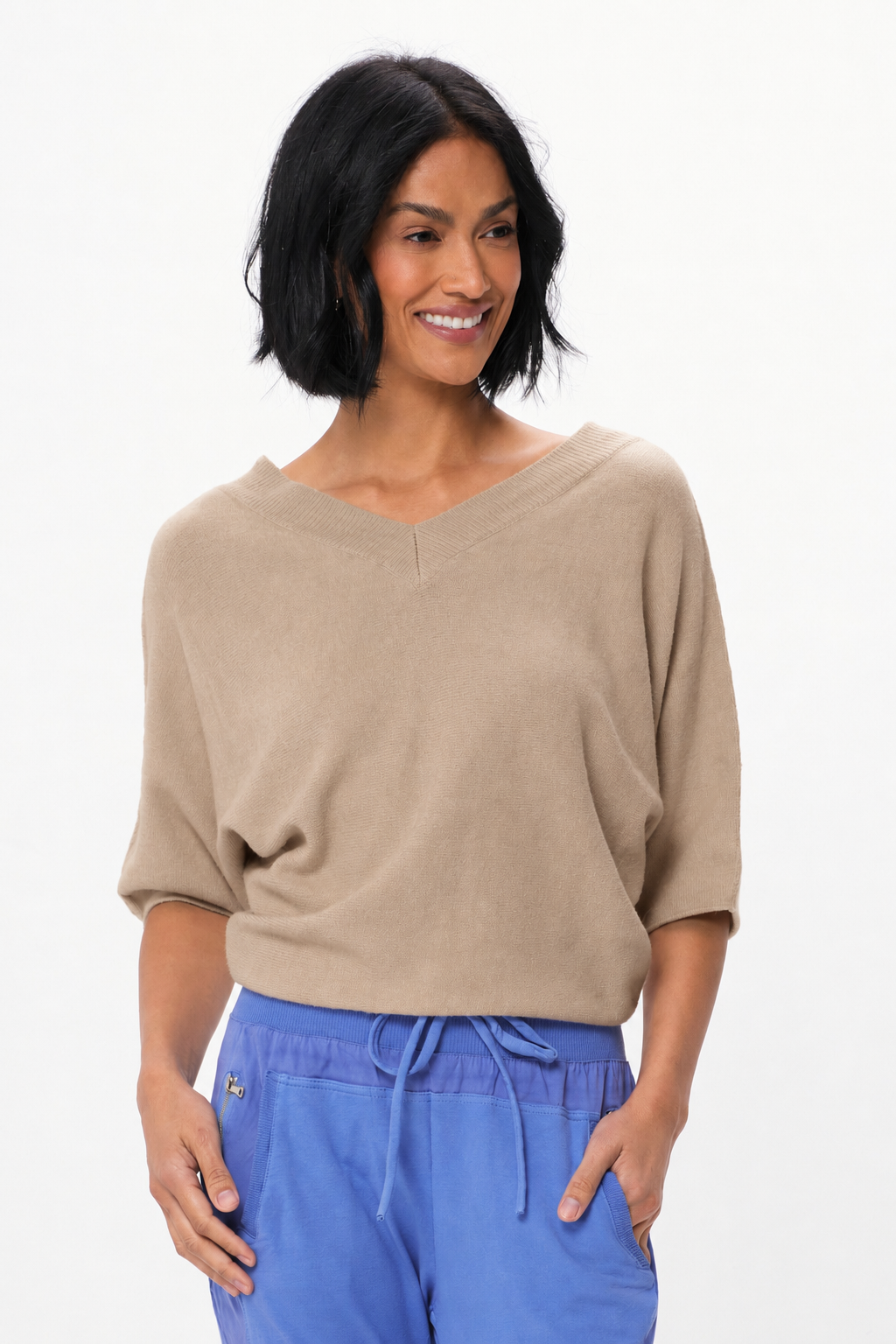 Lenny Double V Neck Batwing Soft Knit Sweater - Suzy D London