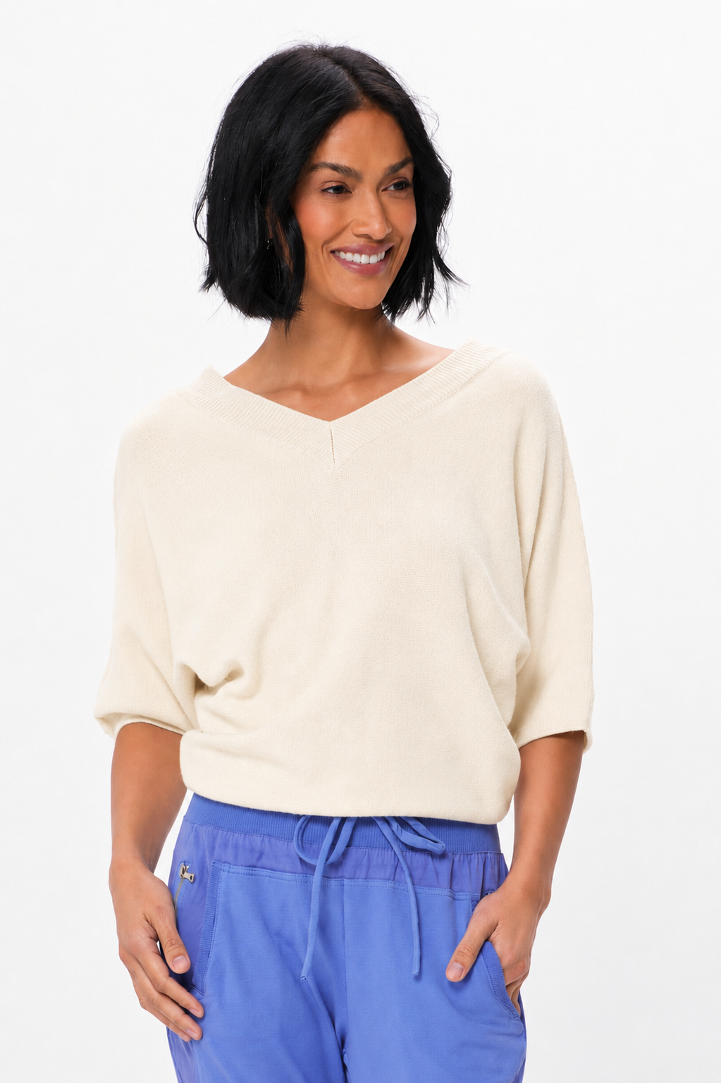 Lenny Double V Neck Batwing Soft Knit Sweater - Suzy D London