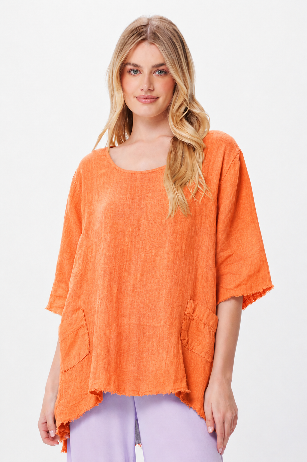 Selah Linen Hi Lo Fringe Tunic With Front Pockets - Suzy D London