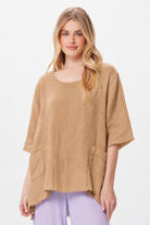 Selah Linen Hi Lo Fringe Tunic With Front Pockets - Suzy D London