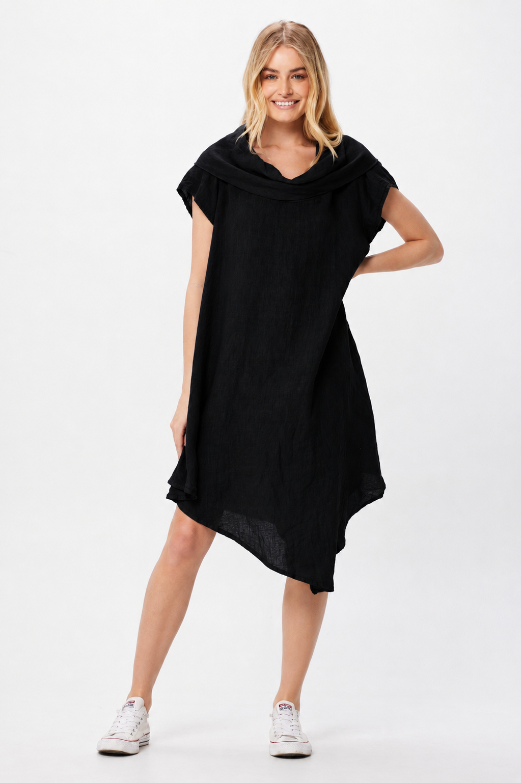 Steele Linen Cowl Neck Asymetric Dress - Suzy D London
