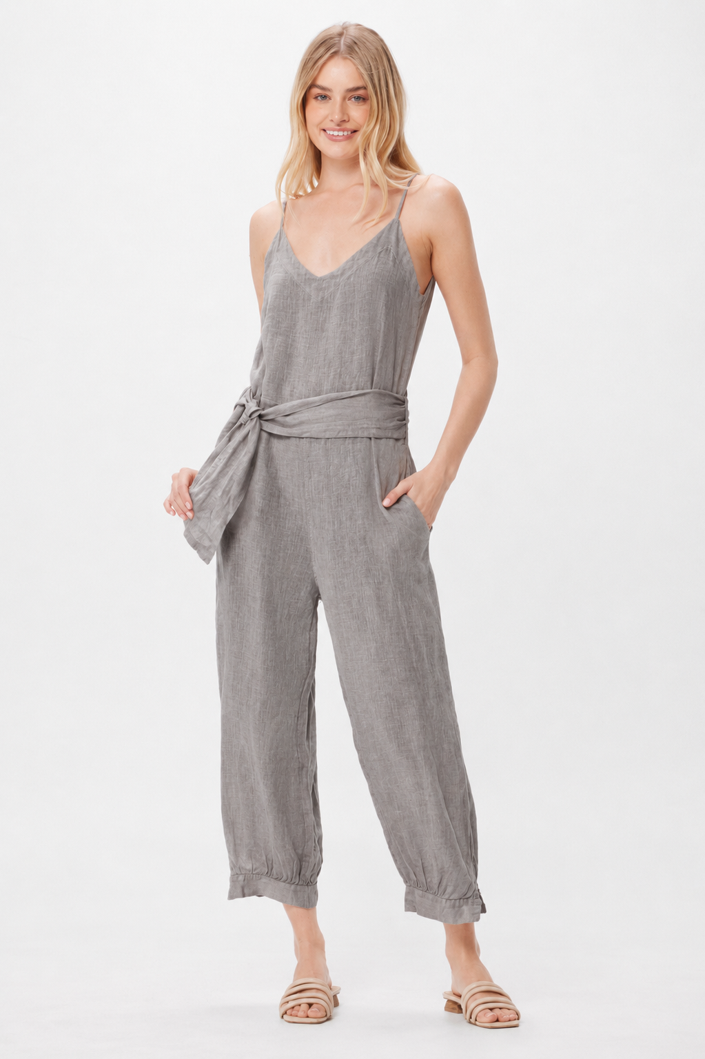 Soul Linen Dungarees With Tie Belt - Suzy D London