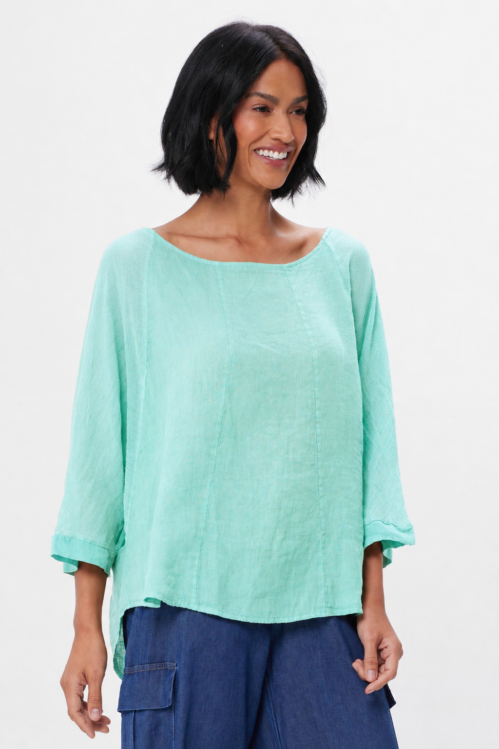 Sonny Linen Batwing Top With Sheer Sleeves - Suzy D London
