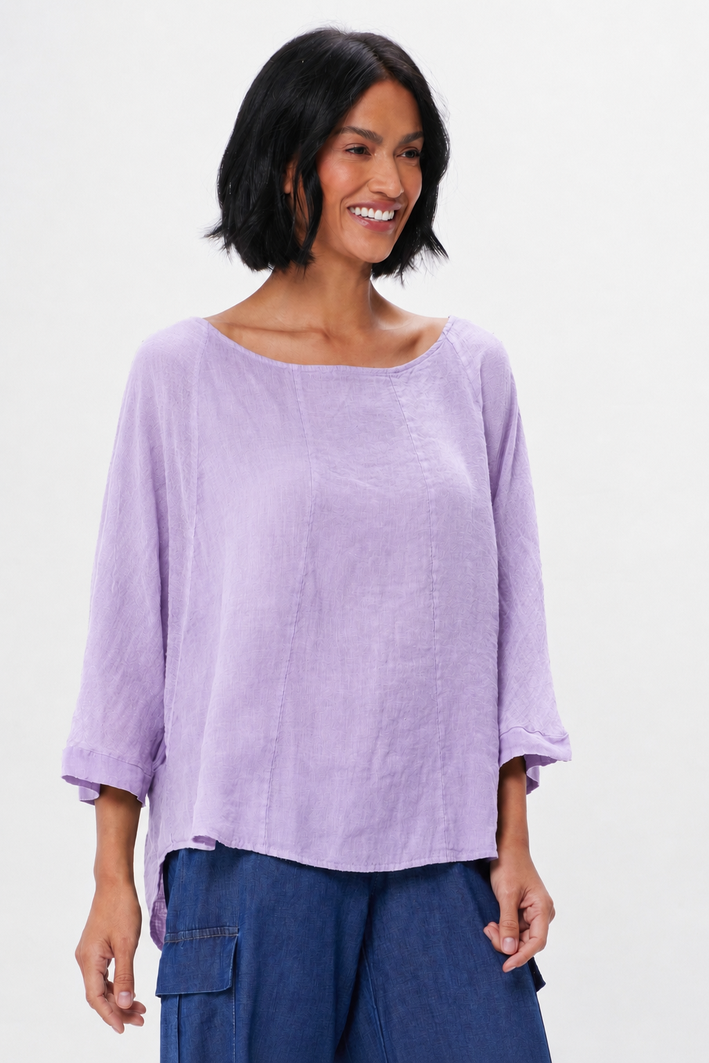 Sonny Linen Batwing Top With Sheer Sleeves - Suzy D London