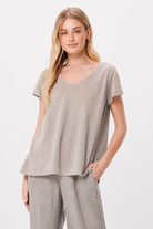 Blake V-Neck Tee With 3 Button Detail - Suzy D London