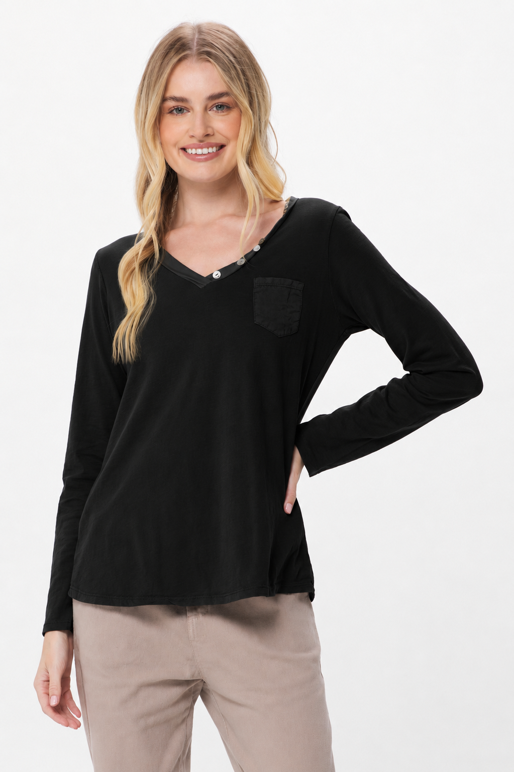 Blair Long Sleeve Top With Button Detail - Suzy D London