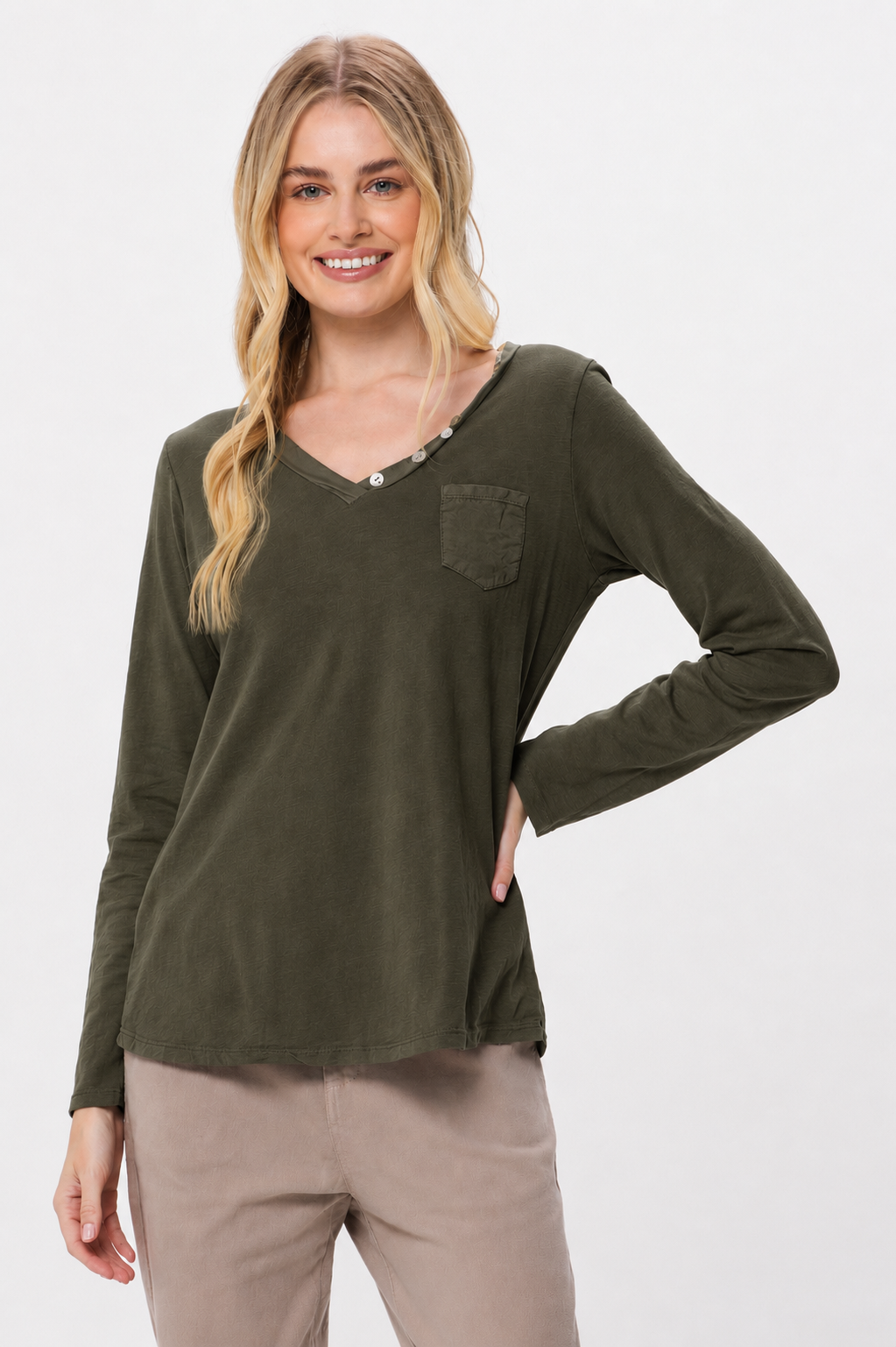 Blair Long Sleeve Top With Button Detail - Suzy D London