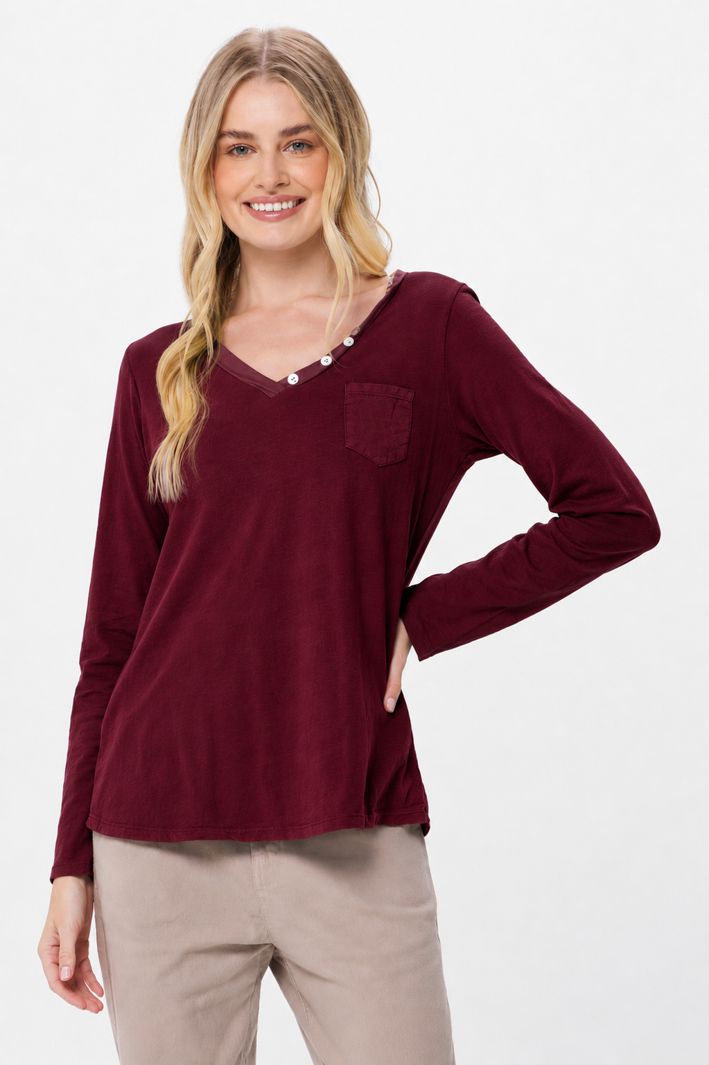 Blair Long Sleeve Top With Button Detail - Suzy D London