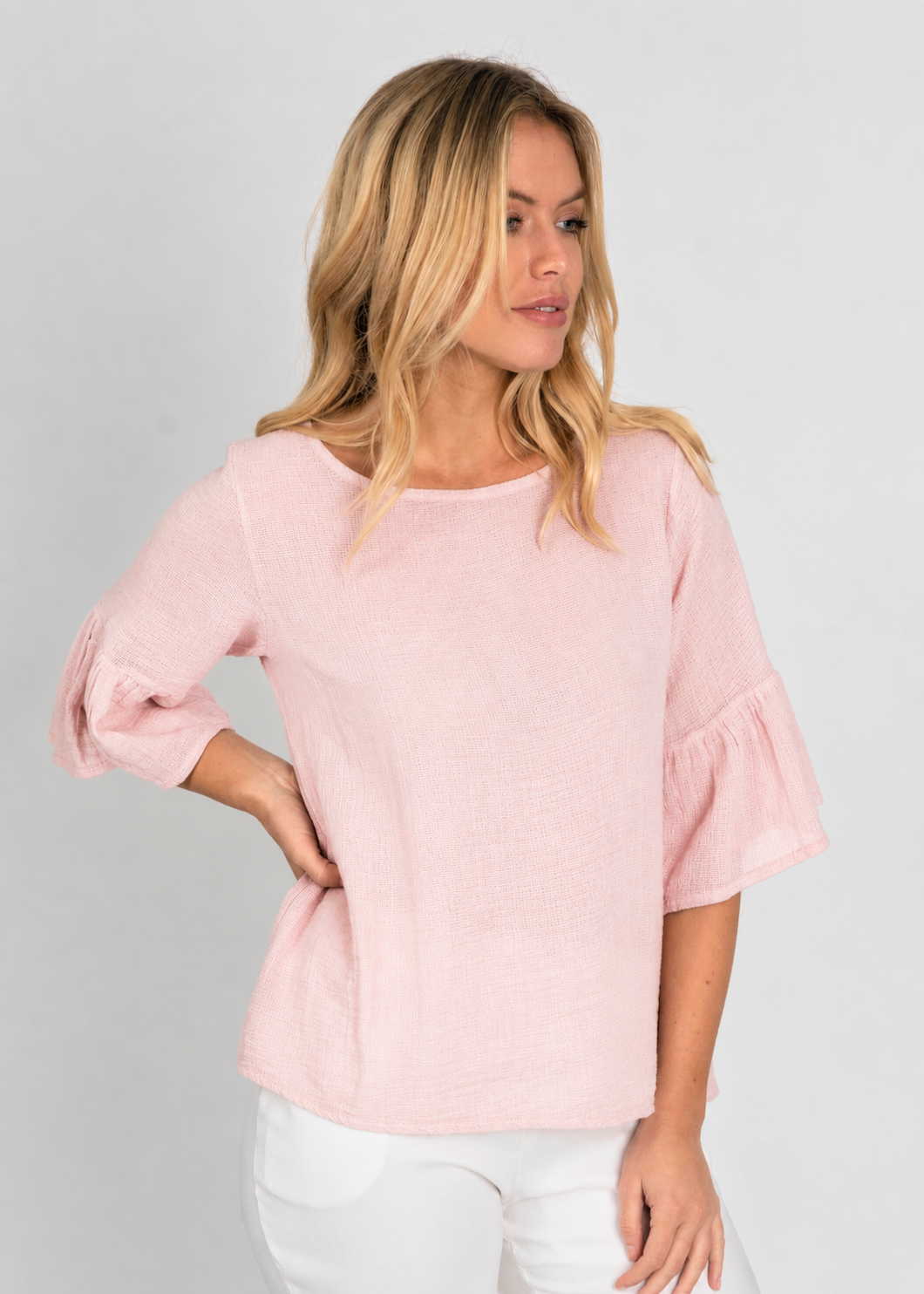 Soft Frill Sleeve Cotton Linen Mix Top - Suzy D London