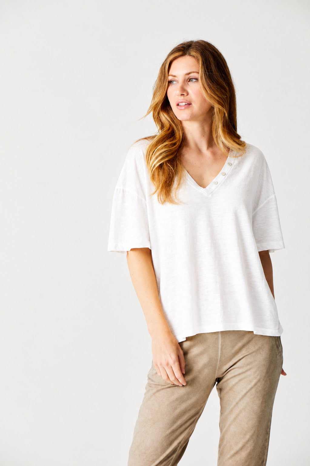 Barnaby Vintage Wash Cotton V Neck Tee - Suzy D London