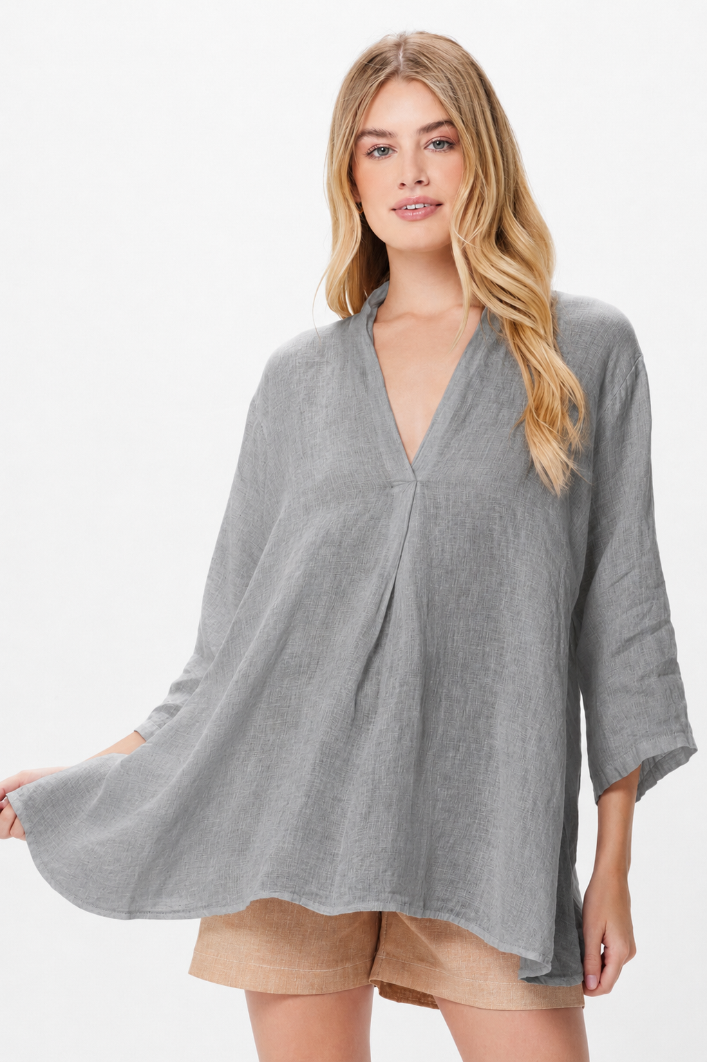 Sandi Linen Kimono Sleeve Swing Top - Suzy D London
