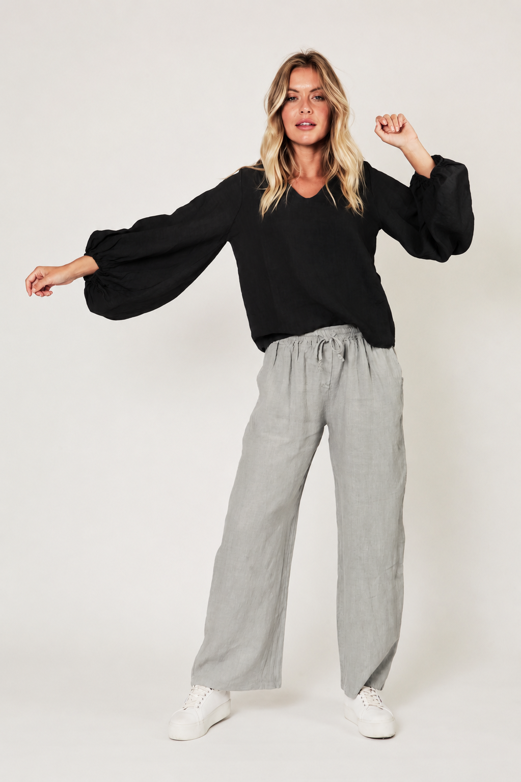 Sally Linen Balloon Sleeve Top - Suzy D London