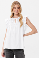 Roma Cotton Frill Sleeve Top With Broderie Anglais - Suzy D London