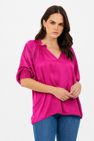 Portia Satin Ruffle V Neck Top - Suzy D London