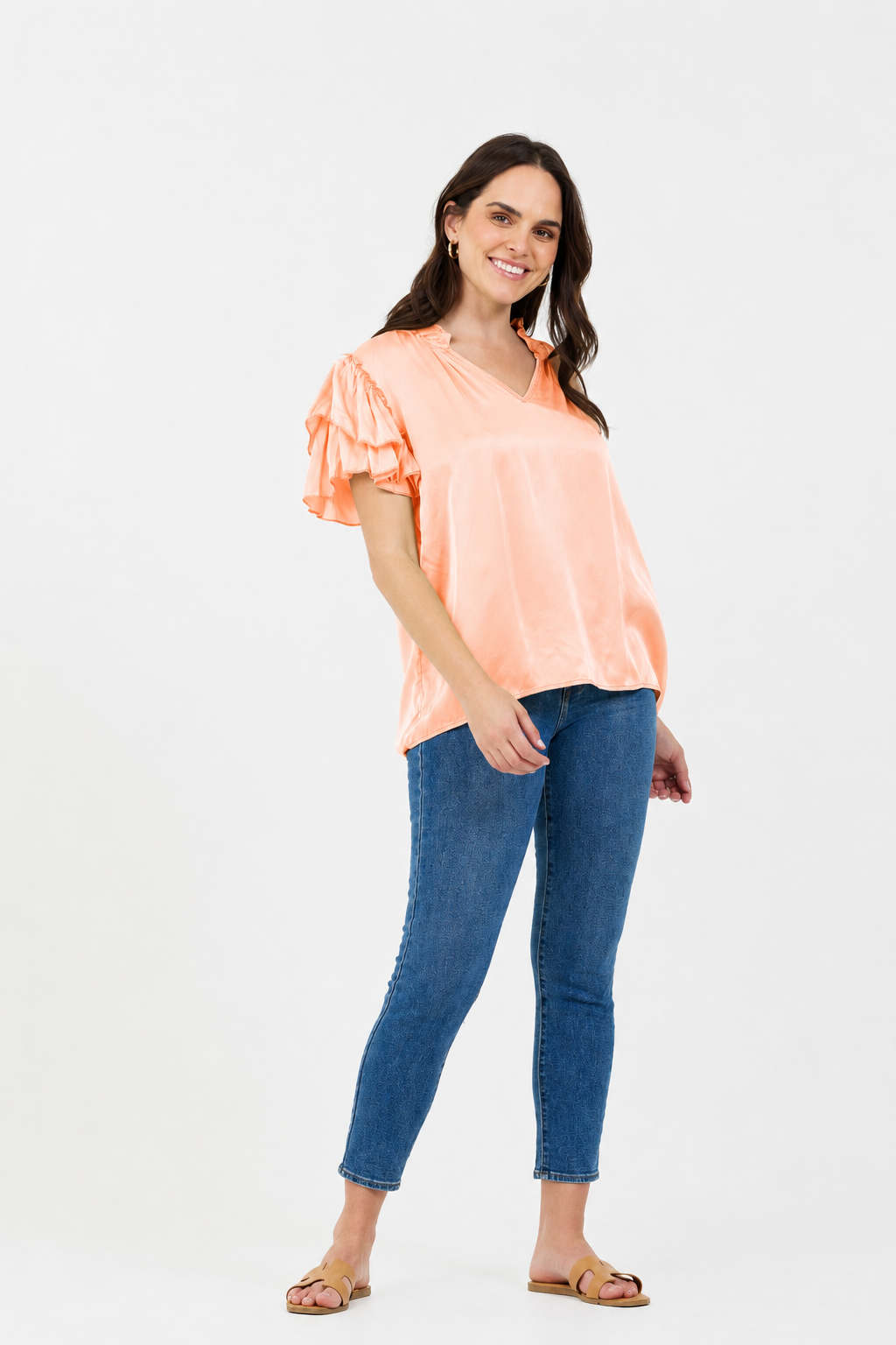 Pierce Satin Frill Sleeve Tee - Suzy D London