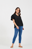 Pierce Satin Frill Sleeve Tee - Suzy D London