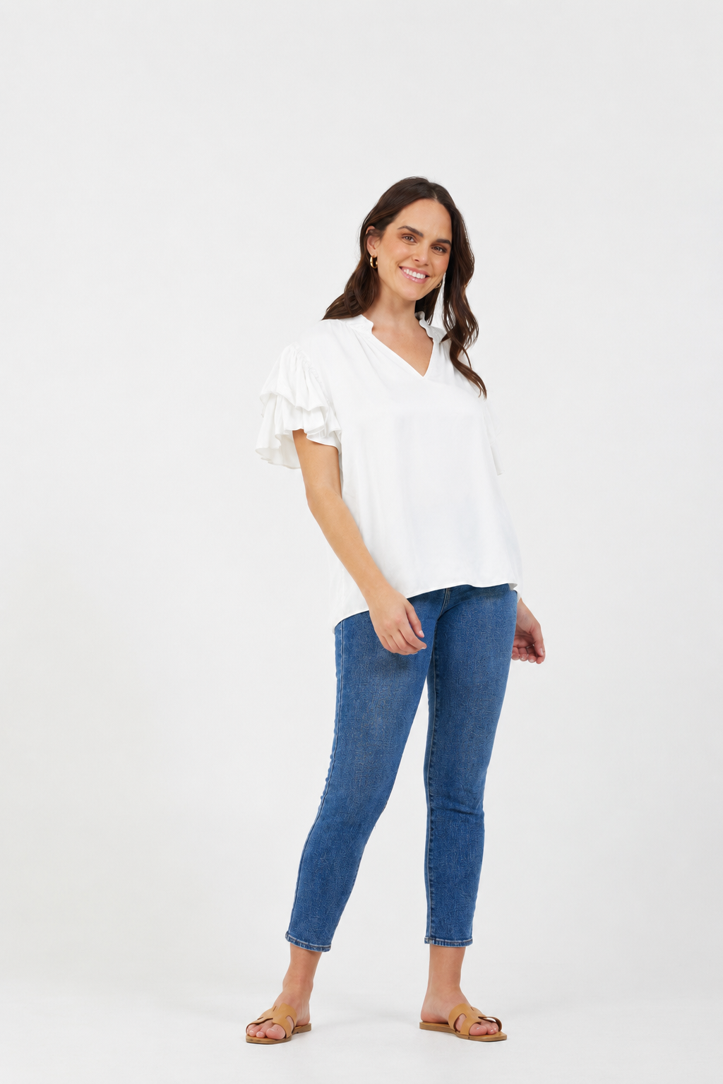 Pierce Satin Frill Sleeve Tee - Suzy D London