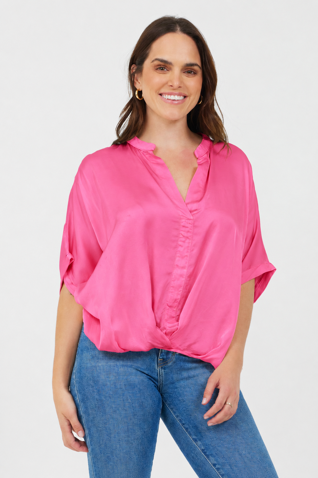 Perry Satin Hi Lo Tee With Turn Up Sleeves - Suzy D London