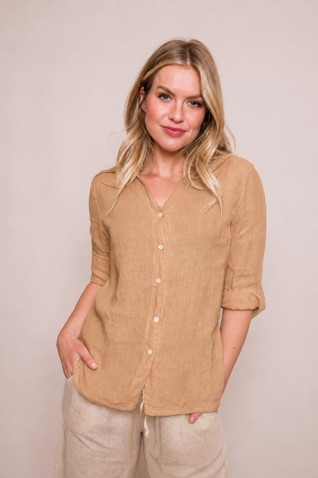 Madison Linen V Neck Shirt - Suzy D London