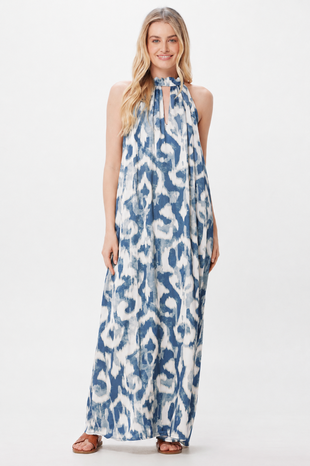 Genever Satin Print Halter Neck Maxi Dress - Suzy D London