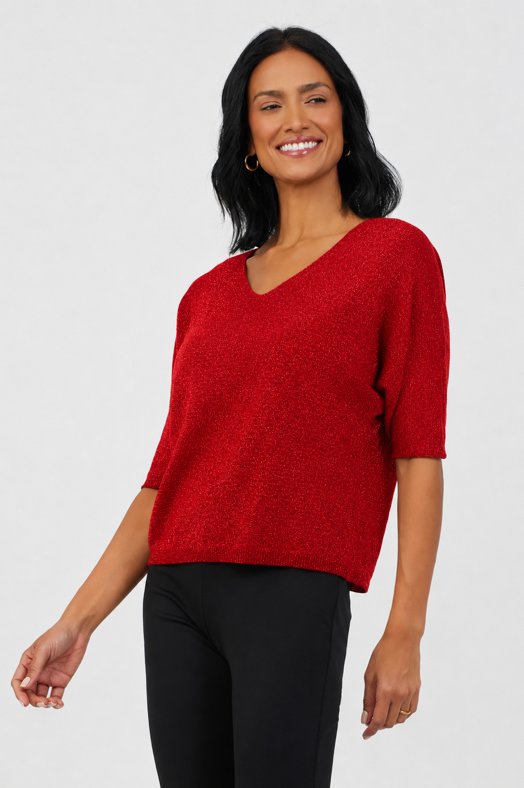 Florentine V Neck Sparkle Batwing Knit - Suzy D London