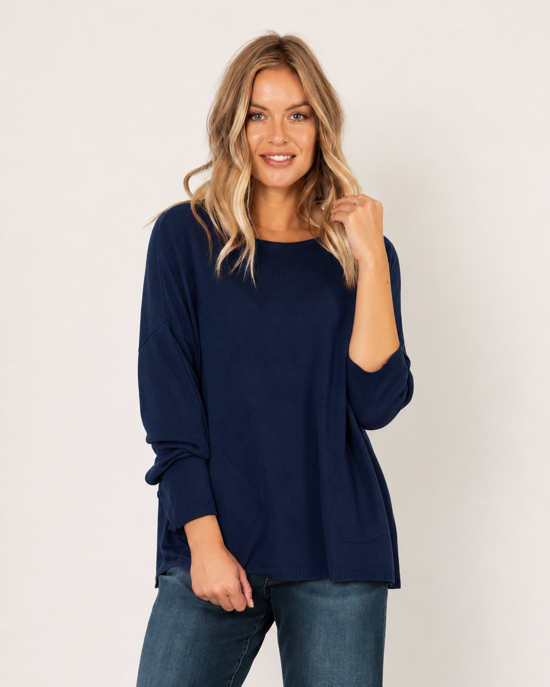 Leona Long Soft Knit Sweater With Side Pocket Detail - Suzy D London